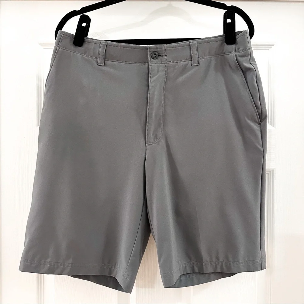 PGA TOUR APPAREL Flat Front Golf Active Waistband Short Quiet Shade Gray sz 32